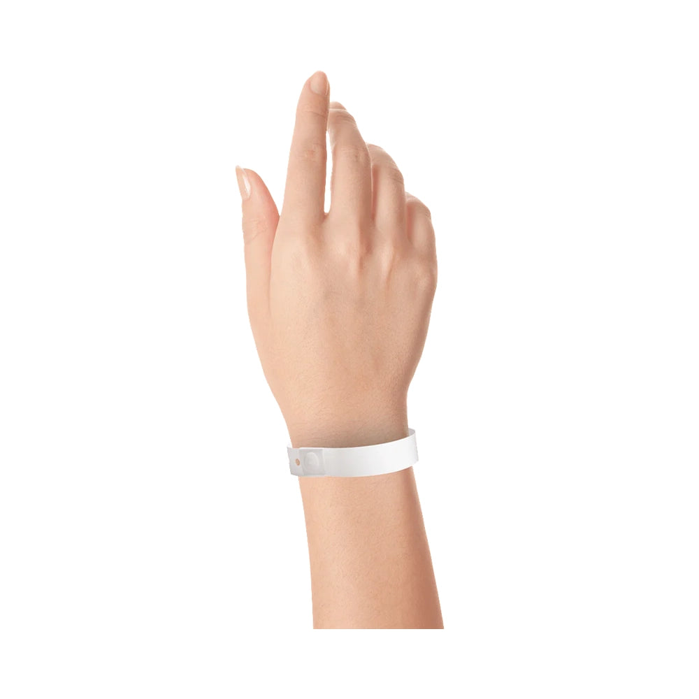 Wrist wearing plastic regular wristband in white