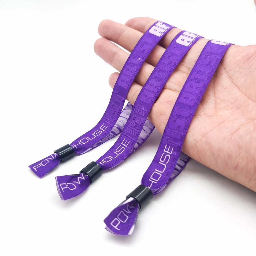 purple and white woven wristbands