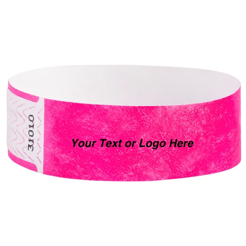 neon Pink qwik fit closure tyvek wristband with customizable text or logo area 