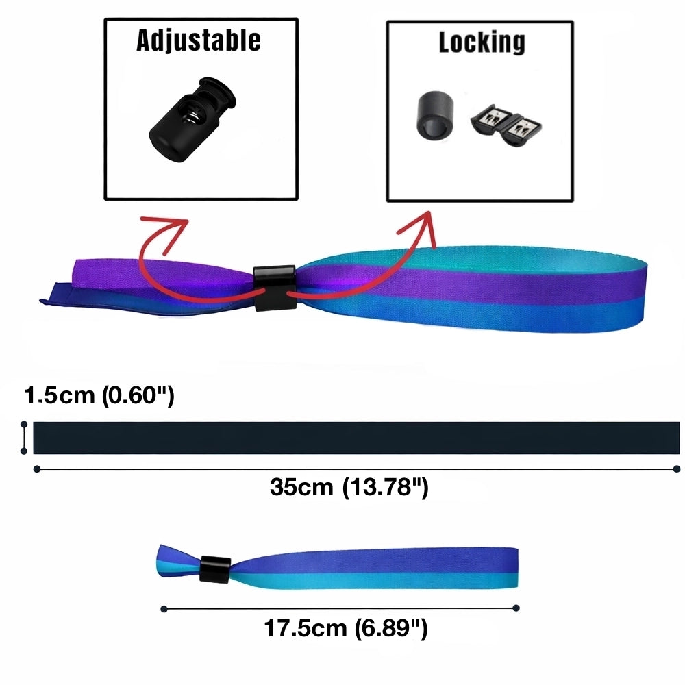 blue purple and satin cloth wristbands spec sheet