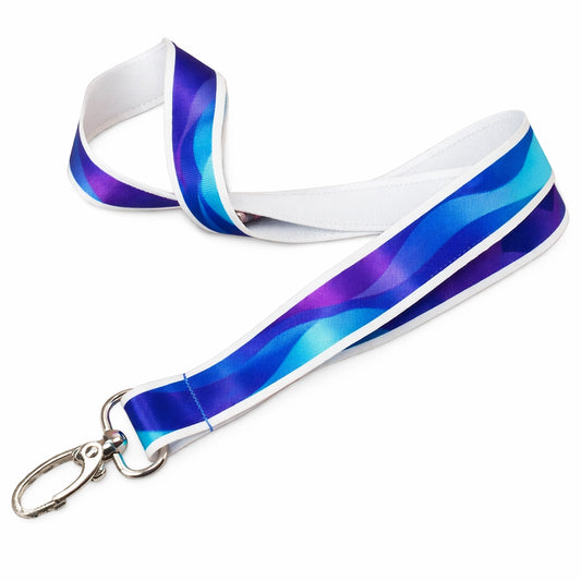 blue / purple/ teal screen printed lanyard