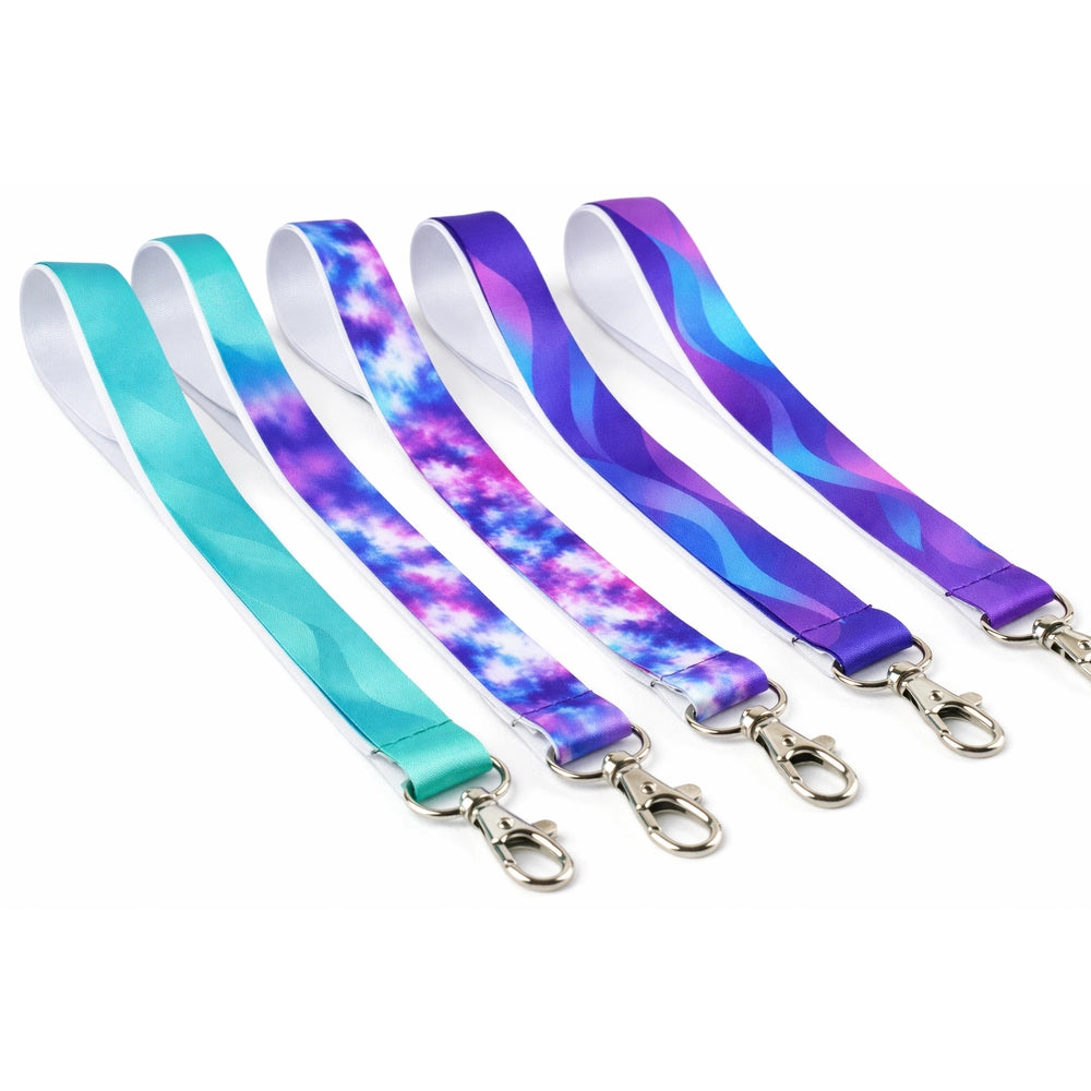 Set of colourful screen printed lanyards with metal hooks 