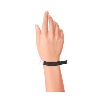 Plastic slim wristband in black - shown on wrist