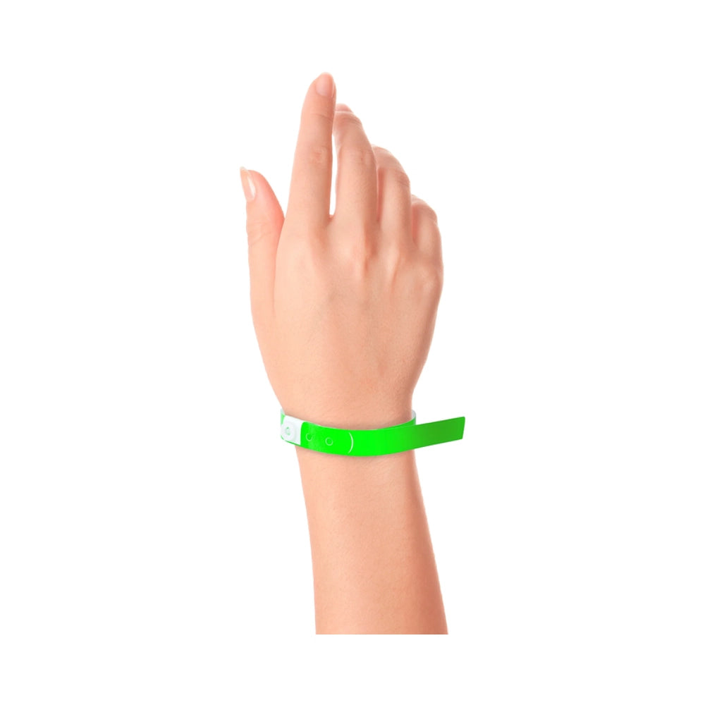 Plastic slim wristband in neon green - shown on wrist