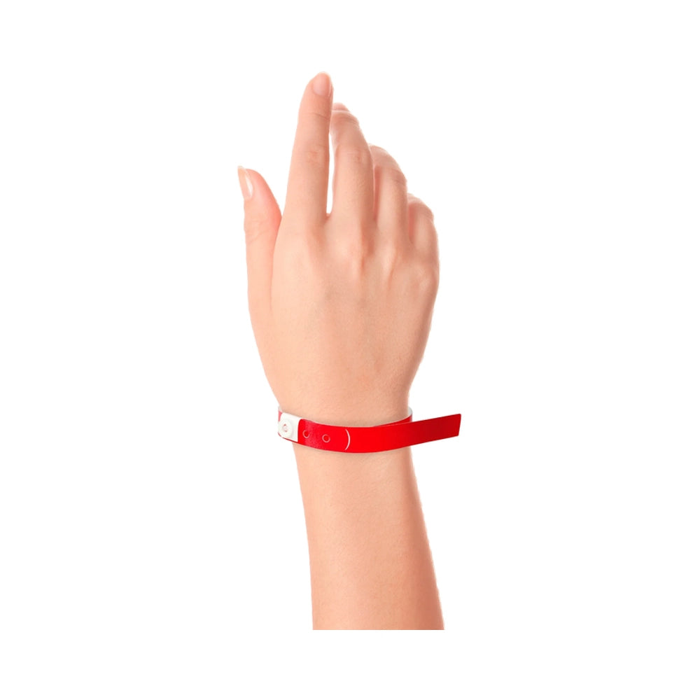 Plastic slim wristband in neon red - shown on wrist