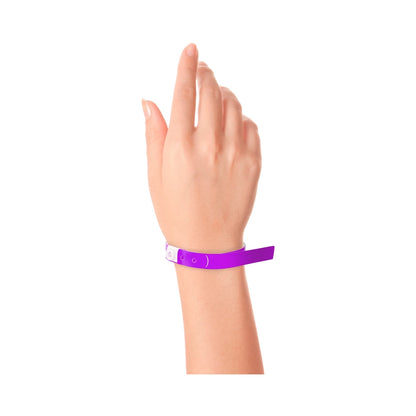 Plastic slim wristband in purple - shown on wrist