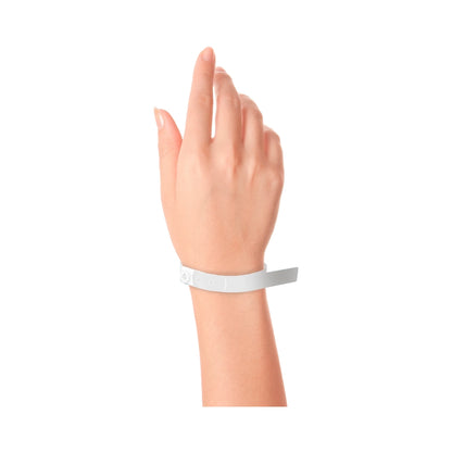 Plastic slim wristband in white - shown on wrist