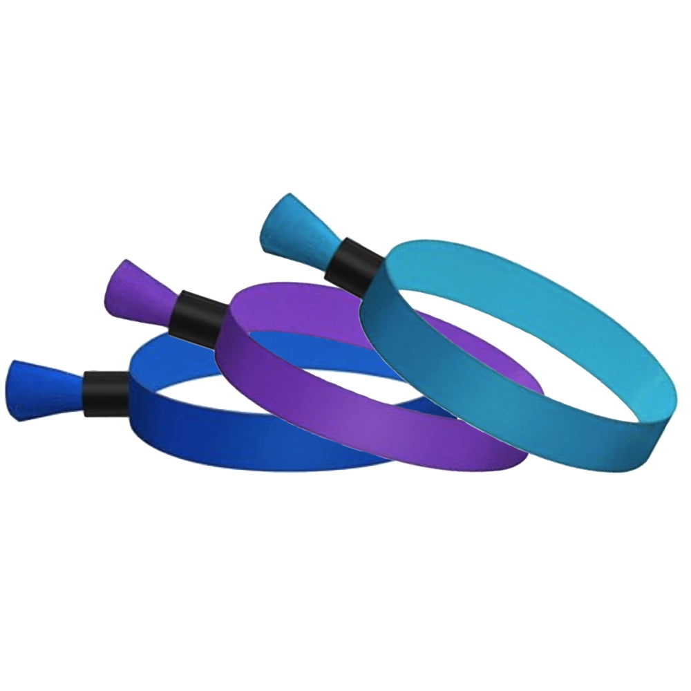 solid cloth wristbands in blue, purple and light blue
