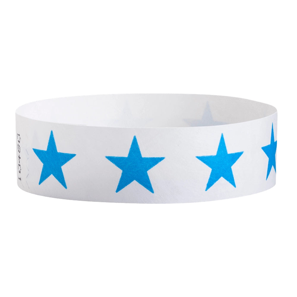 White Wristband with blue stars across the band - shown in round 