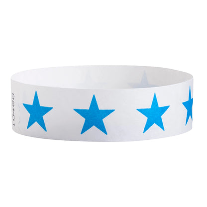 White Wristband with blue stars across the band - shown in round 