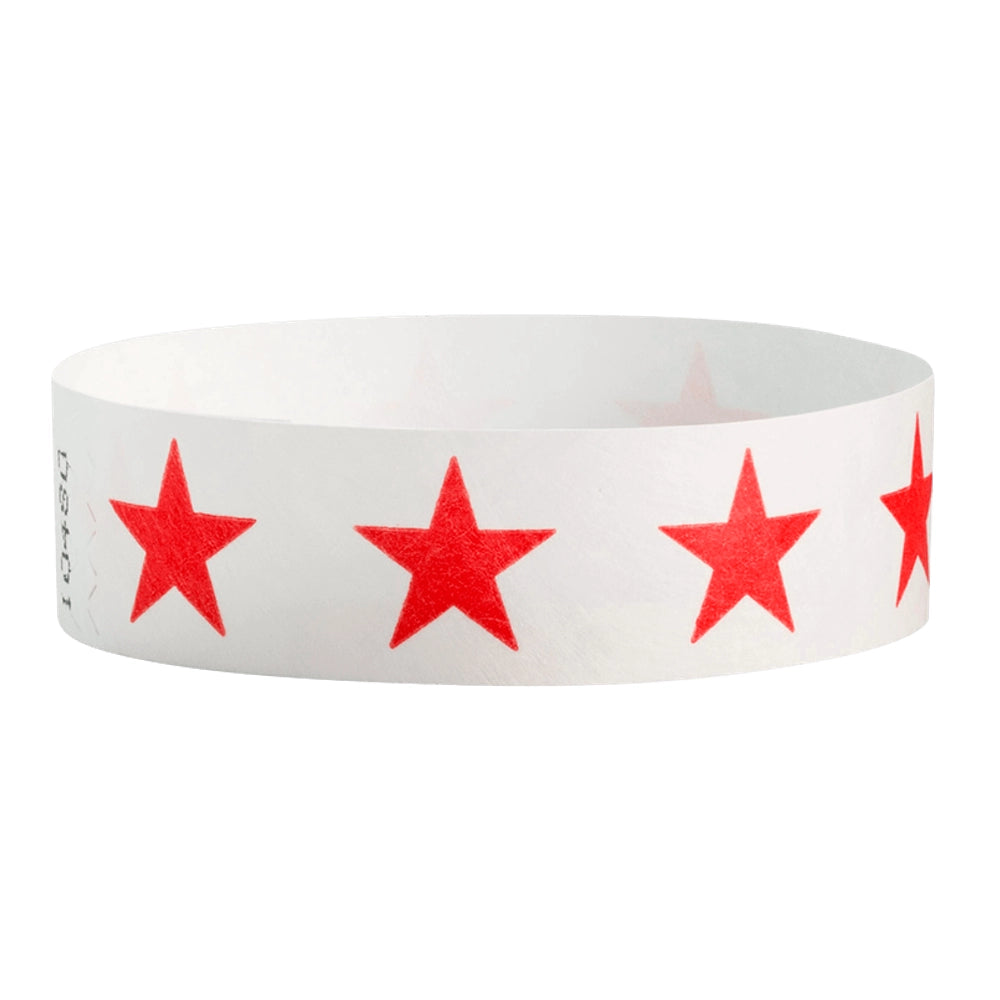 White Wristband with red stars across the band - shown in round 