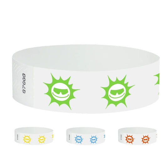 tyvek 3/4" wristband - sun pattern in neon green, neon yellow, neon blue and orange colours