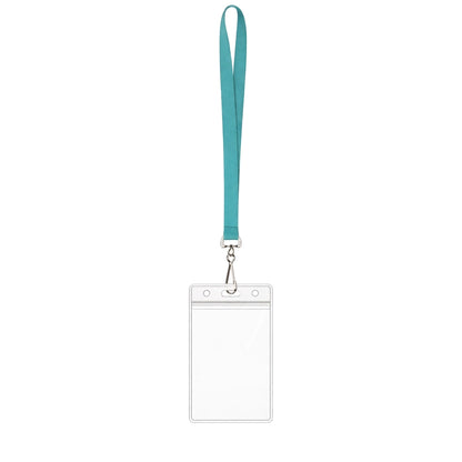 teal lanyard showcasing a vertical badge holder