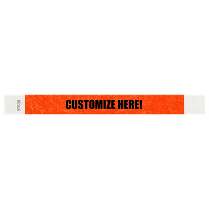Tyvek 1" wristband in solid coral red with black text "CUSTOMIZE HERE!" - shown in flat 