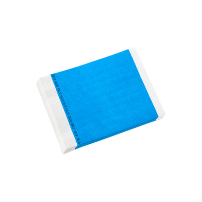duplicate number sets in neon blue tyvek 3/4" wristbands - shown in sheets of 10 