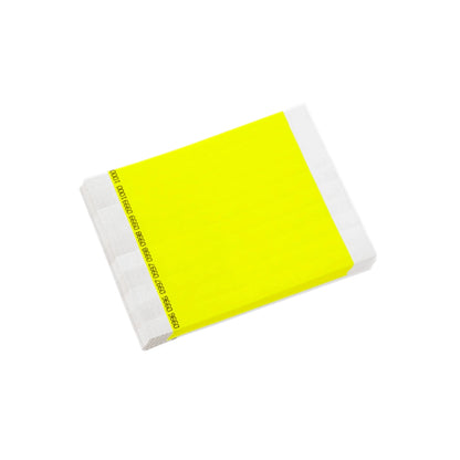 duplicate number sets in neon yellow tyvek 3/4" wristbands - shown in sheets of 10 