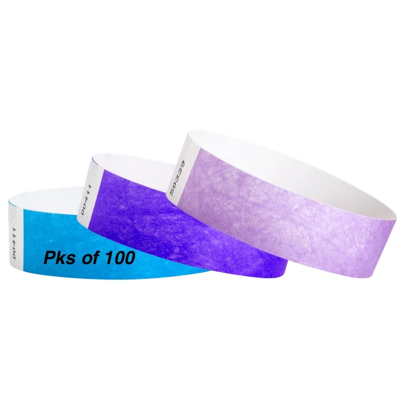 tyvek 3.4 wristbands solid colours sold in pks of 100