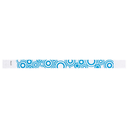 neon blue disk pattern on a white tyvek wristband - flat version shown