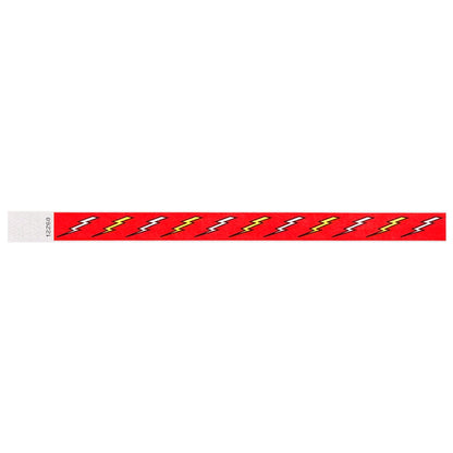 neon red tyvek wristband with white and neon yellow lightning pattern - flat version shown