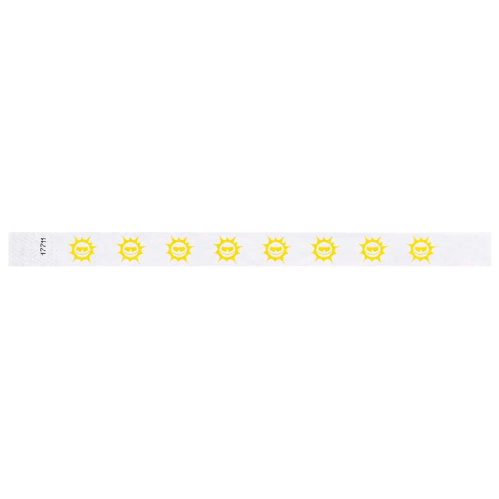 White tyvek wristband with pantone yellow sunface design - flatversion shown
