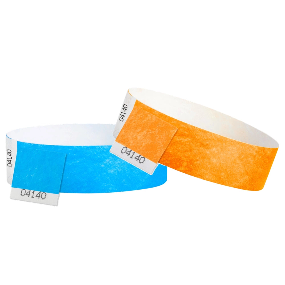 neon blue and neon orange tyvek 3/4" detachable stub wristbands