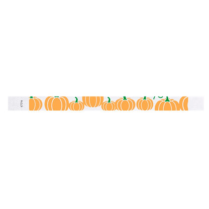 tyvek 3/4" wristbands white with orange pumpkins and green stems