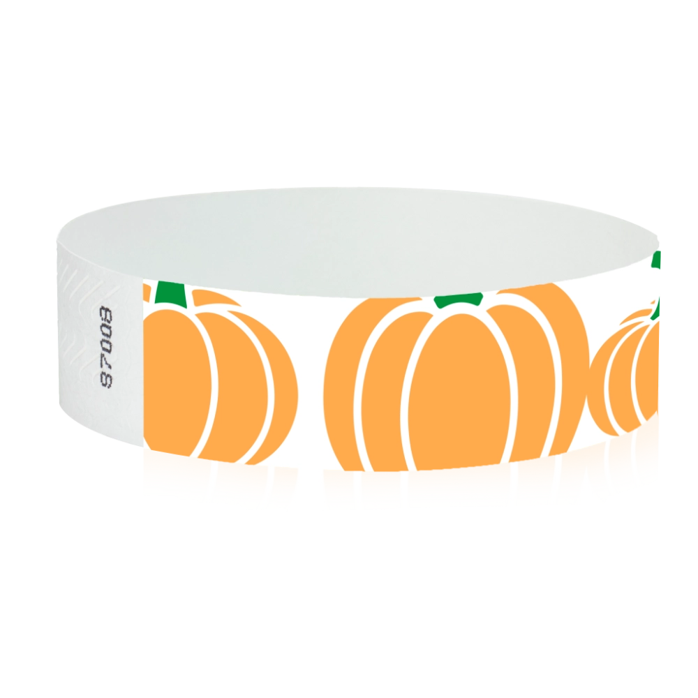 tyvek 3/4" wristbands white with orange pumpkins and green stems