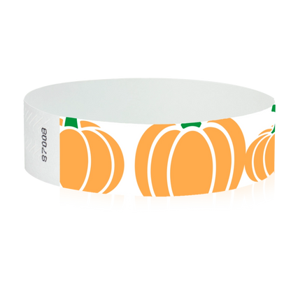 tyvek 3/4" wristbands white with orange pumpkins and green stems