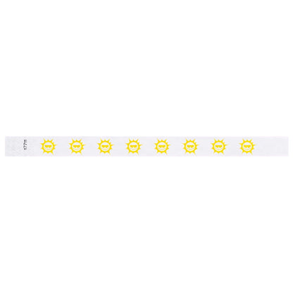 White tyvek wristband with pantone yellow sunface design - flat round version shown