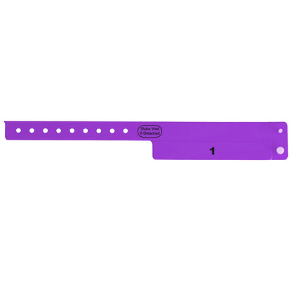 vinyl wristband with 1 tab in purple - flat version shown 