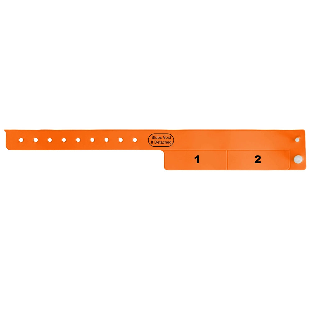 vinyl wristband with 2 tab in orange - flat version shown 