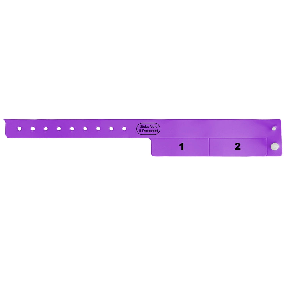 vinyl wristband with 2 tab in purple - flat version shown 