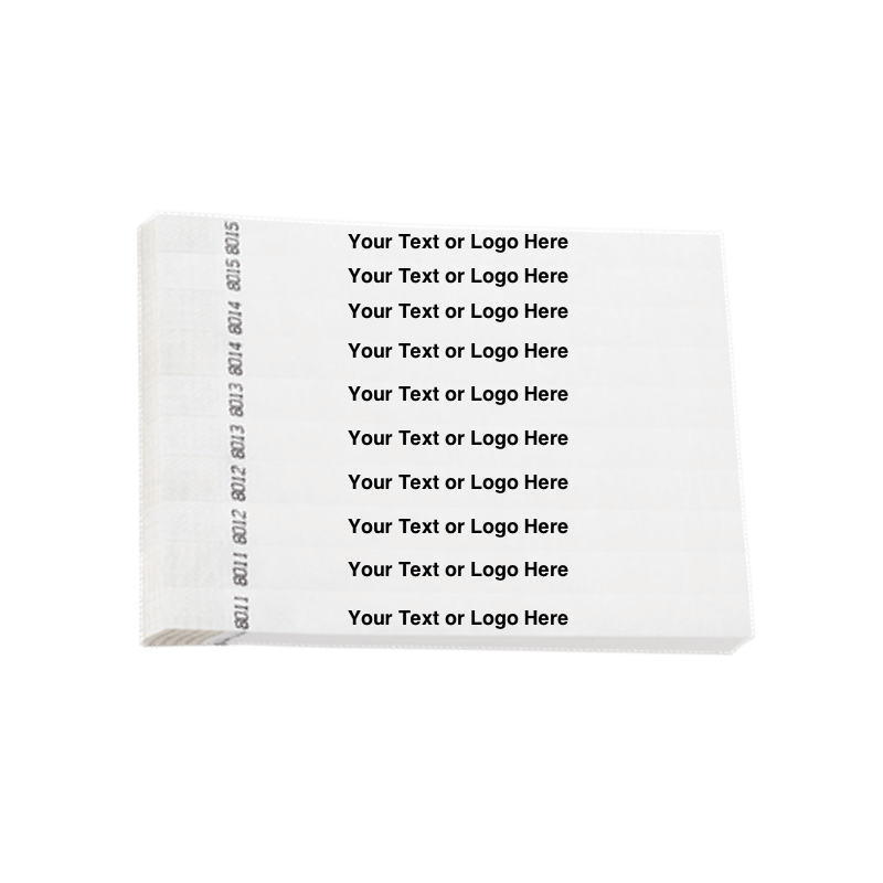 tyvek 3/4" solid wristband duplicate numbers in white showing a placeholder for your custom text or logo