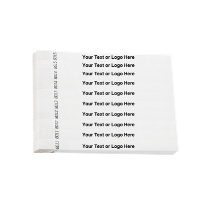 tyvek 3/4" solid wristband duplicate numbers in white showing a placeholder for your custom text or logo