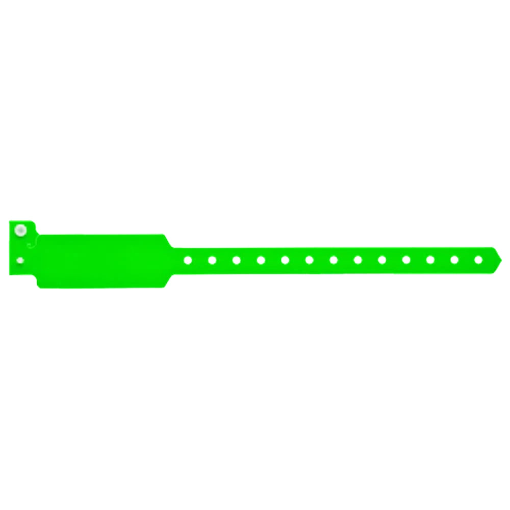 Plastic wide face wristband in neon green - flat version shown 