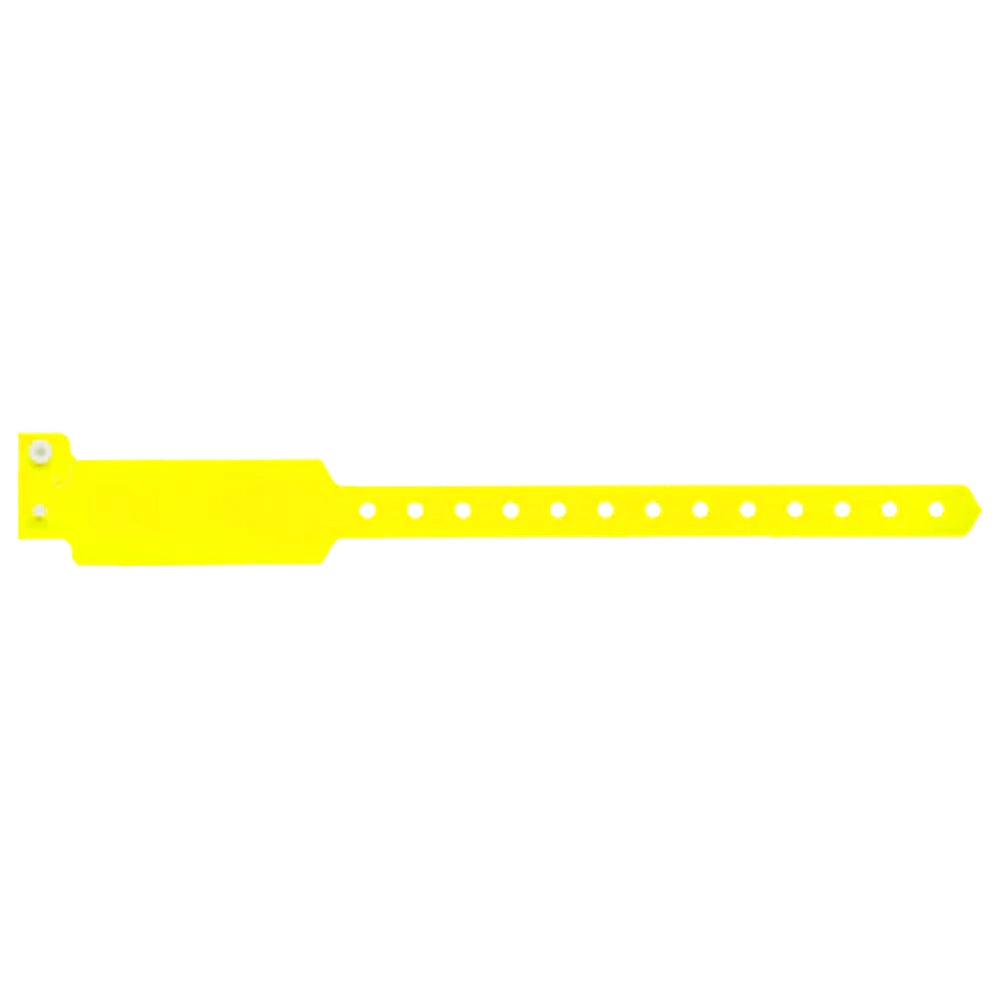 Plastic wide face wristband in neon yellow  - flat version shown 