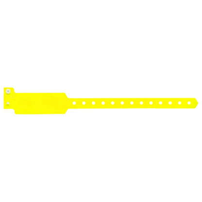 Plastic wide face wristband in neon yellow  - flat version shown 