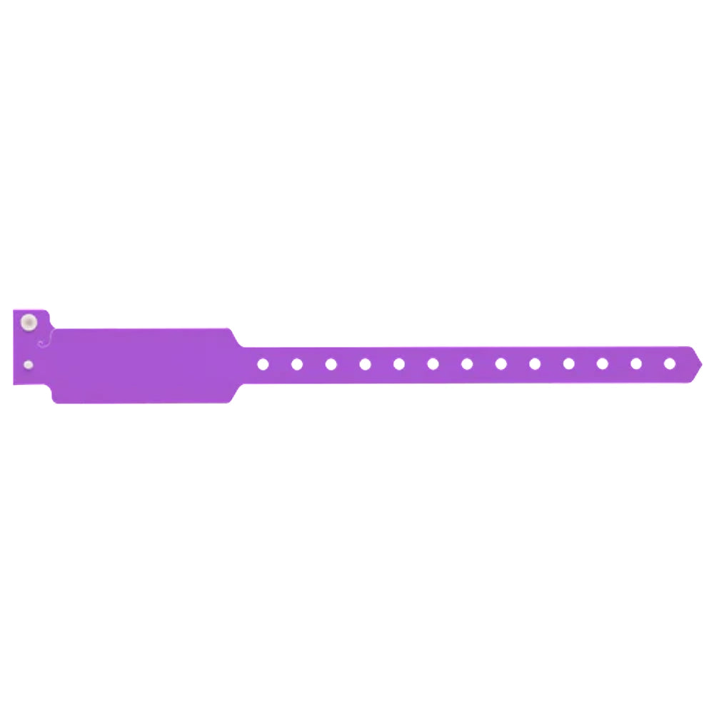 Plastic wide face wristband in purple - flat version shown 