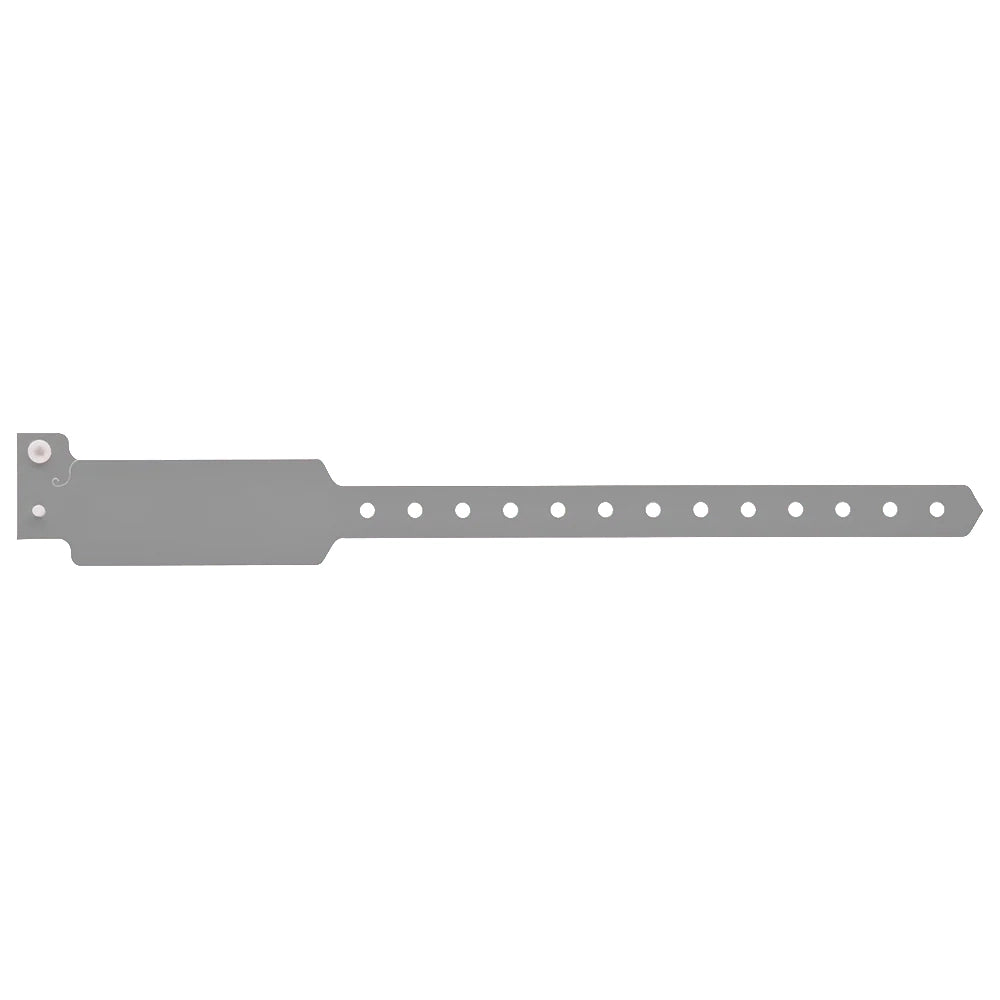 Plastic wide face wristband in silver - flat version shown 