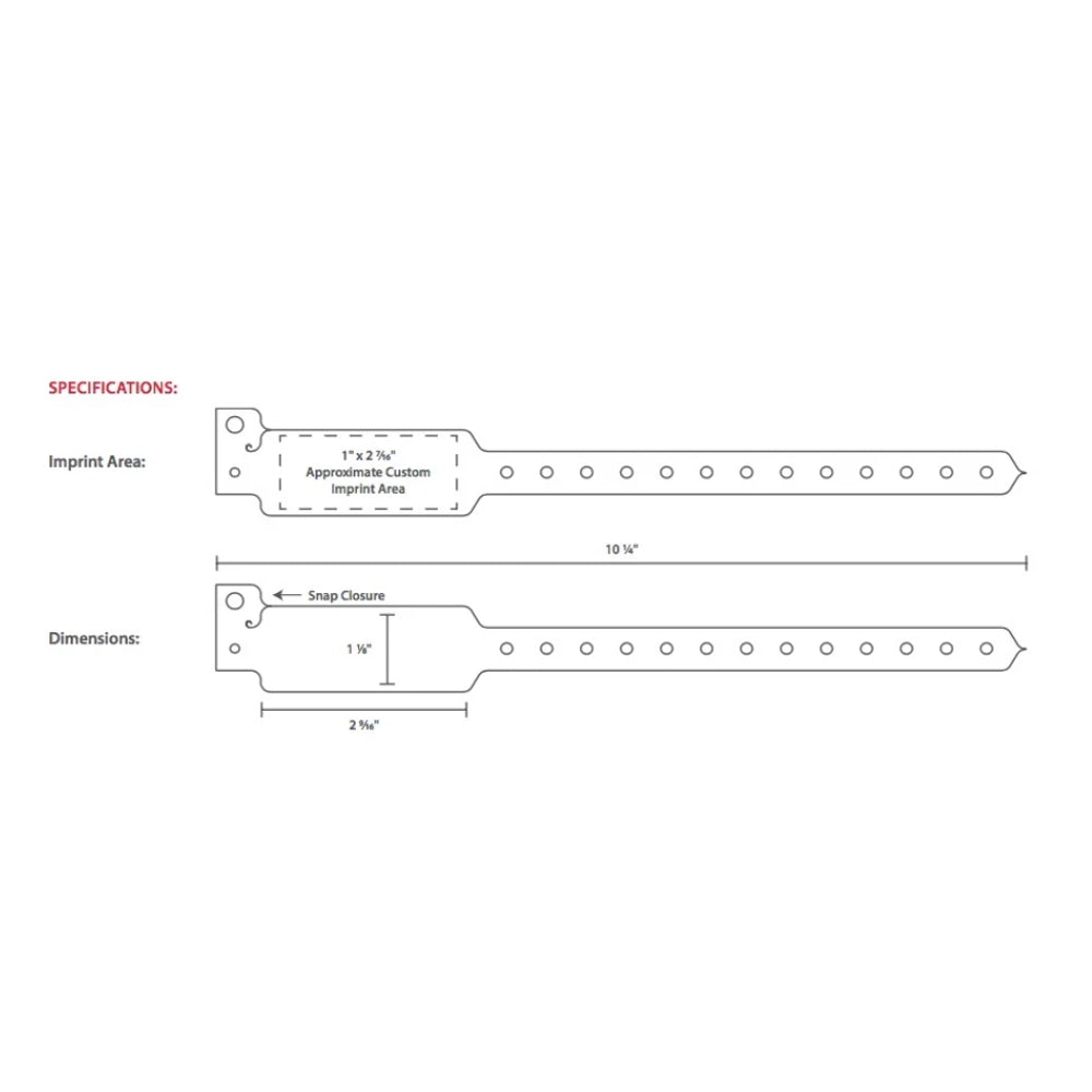 template for plastic wide face wristband to shown where to customize and other details 