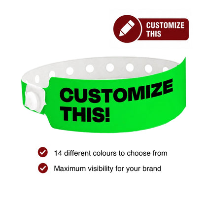 Green wristband with text 'Customize This!' on a white background - cover