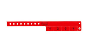 Vinyl Wristbands - 4 Tab Neon Red