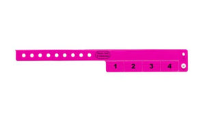 Vinyl Wristbands - 4 Tab Neon Pink