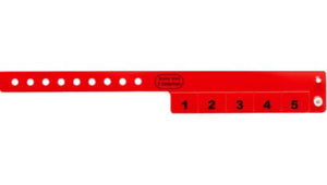 Vinyl Wristbands - 5 Tab Neon Red