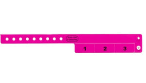 Vinyl Wristbands - 3 Tab Neon Pink